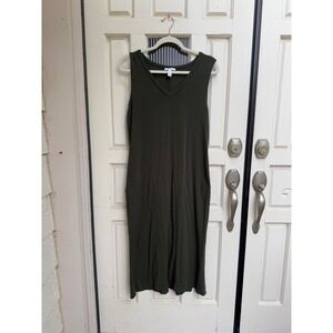 Daily Ritual Olive Green Sleeveless V-Neck Midi Dress